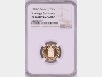 1989 ELIZABETH II 'TUDOR ROSE' PROOF GOLD HALF SOVEREIGN PF70 CAM