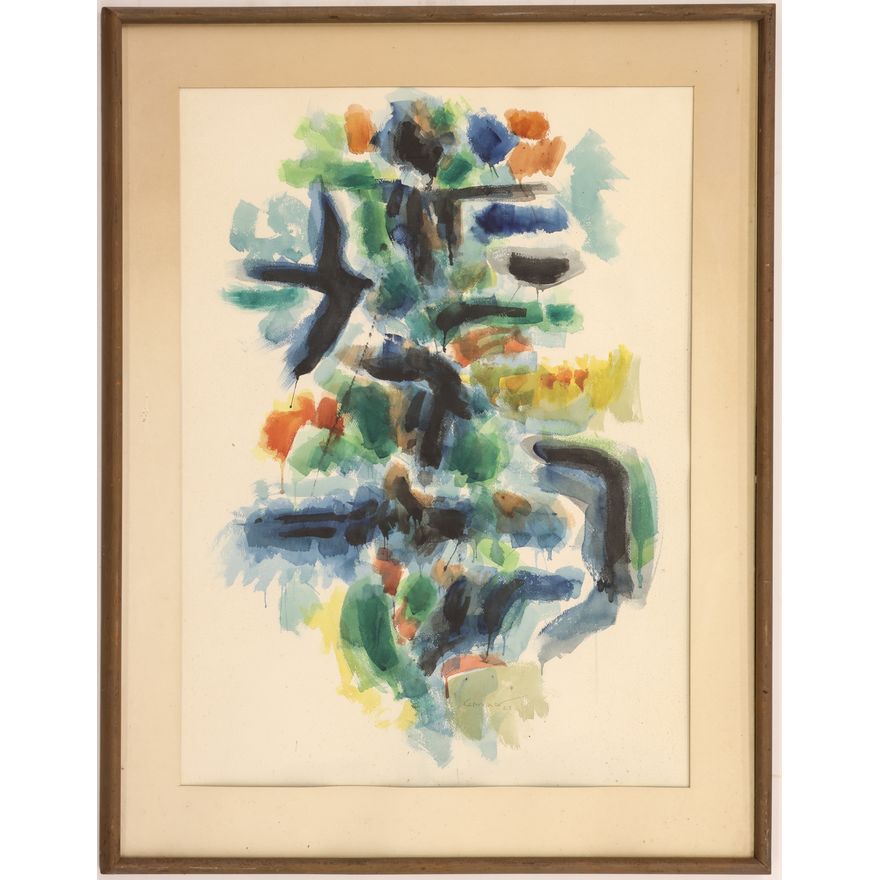 Byron Gardner ''Bird Landscape'' 1962 Watercolor on Paper Framed 35''x27.5''