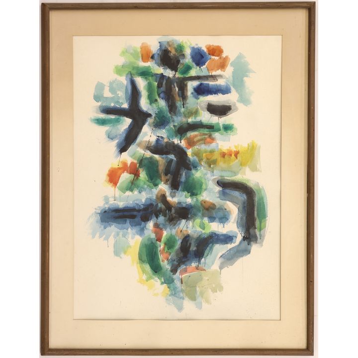 Byron Gardner ''Bird Landscape'' 1962 Watercolor on Paper Framed 35''x27.5''