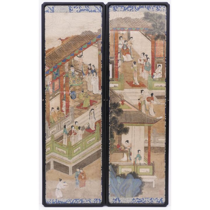Manner of Songnian Liu (1174-1224) Pair of Courtesan in Temple Scroll Paintings