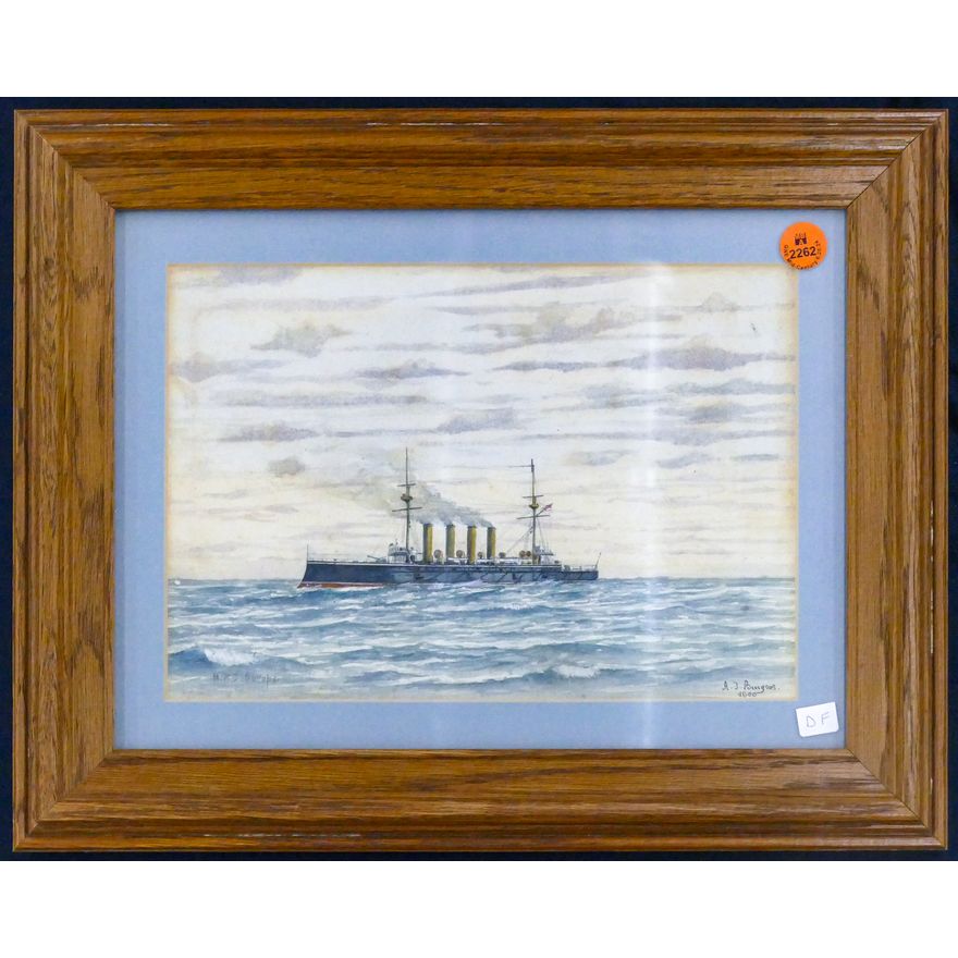 A.J. Burgess ''H.M.S. Europa'' 1900 Watercolor Framed 12''x15''