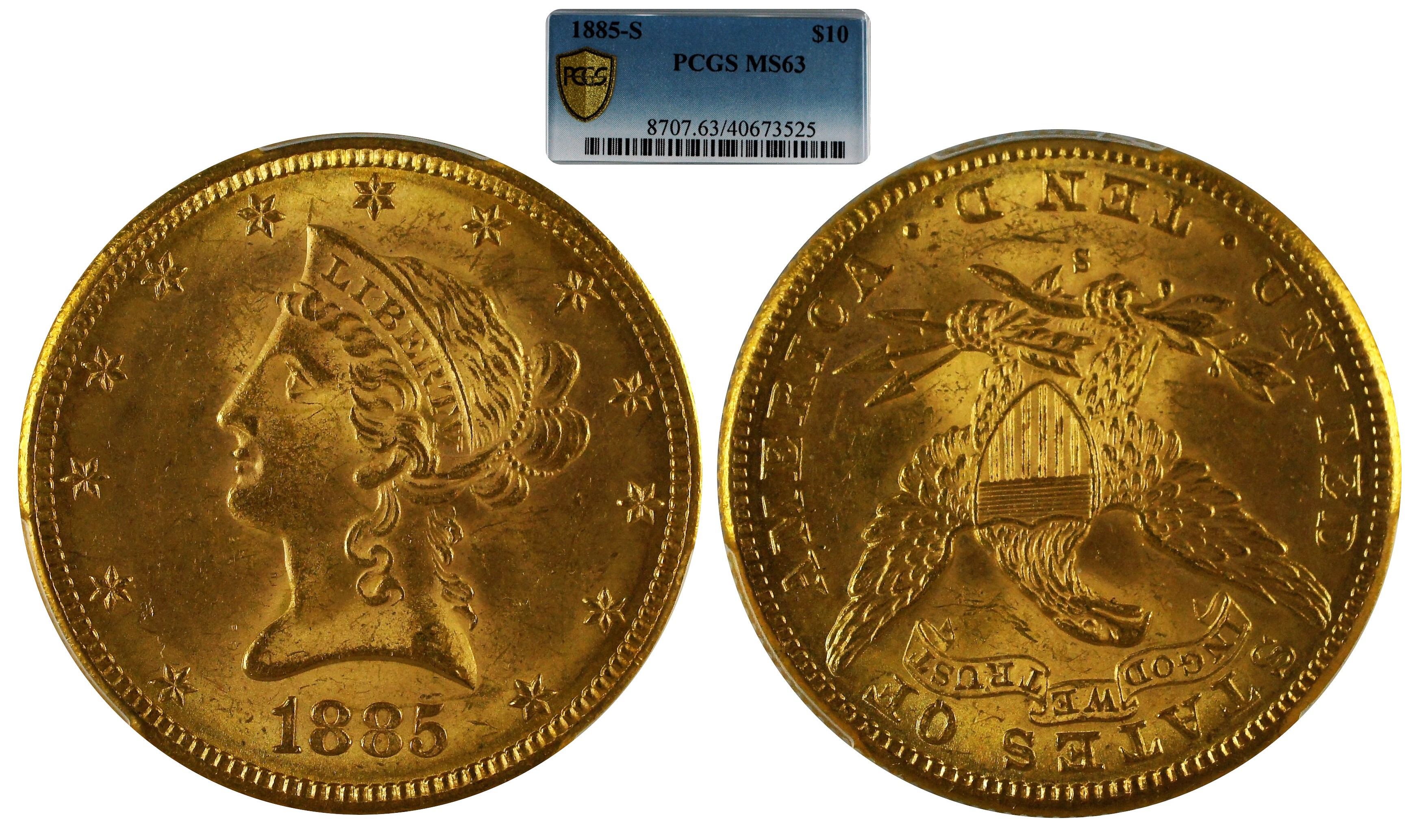 USA 1885-S Gold Liberty Head $10 PCGS MS63