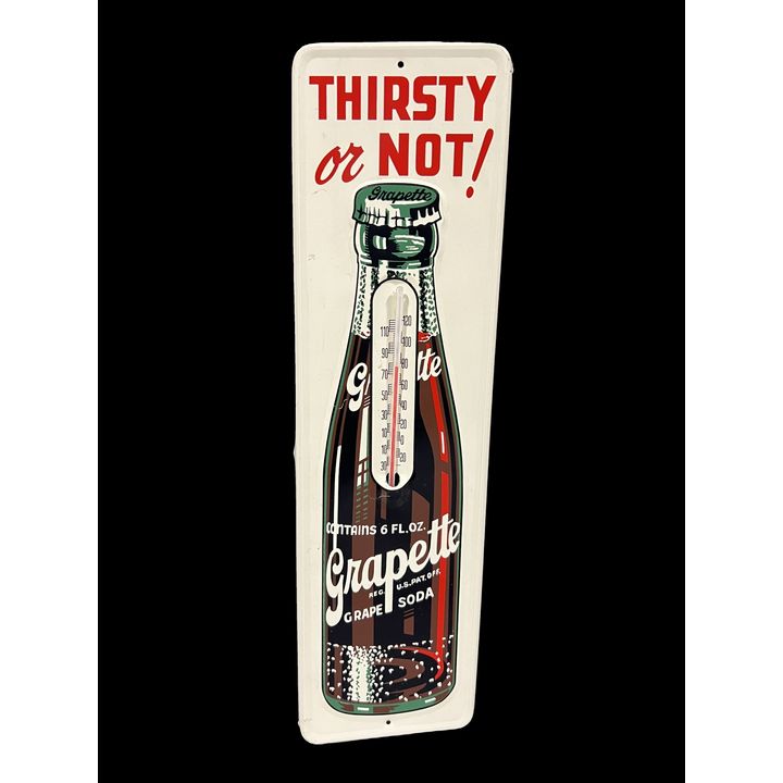 Grapette Thirsty Or Not Tin Metal Thermometer