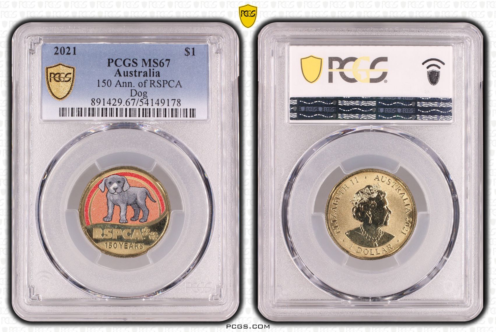 150 Ann. of RSPCA Dog, One Dollar, 2021, PCGS MS67