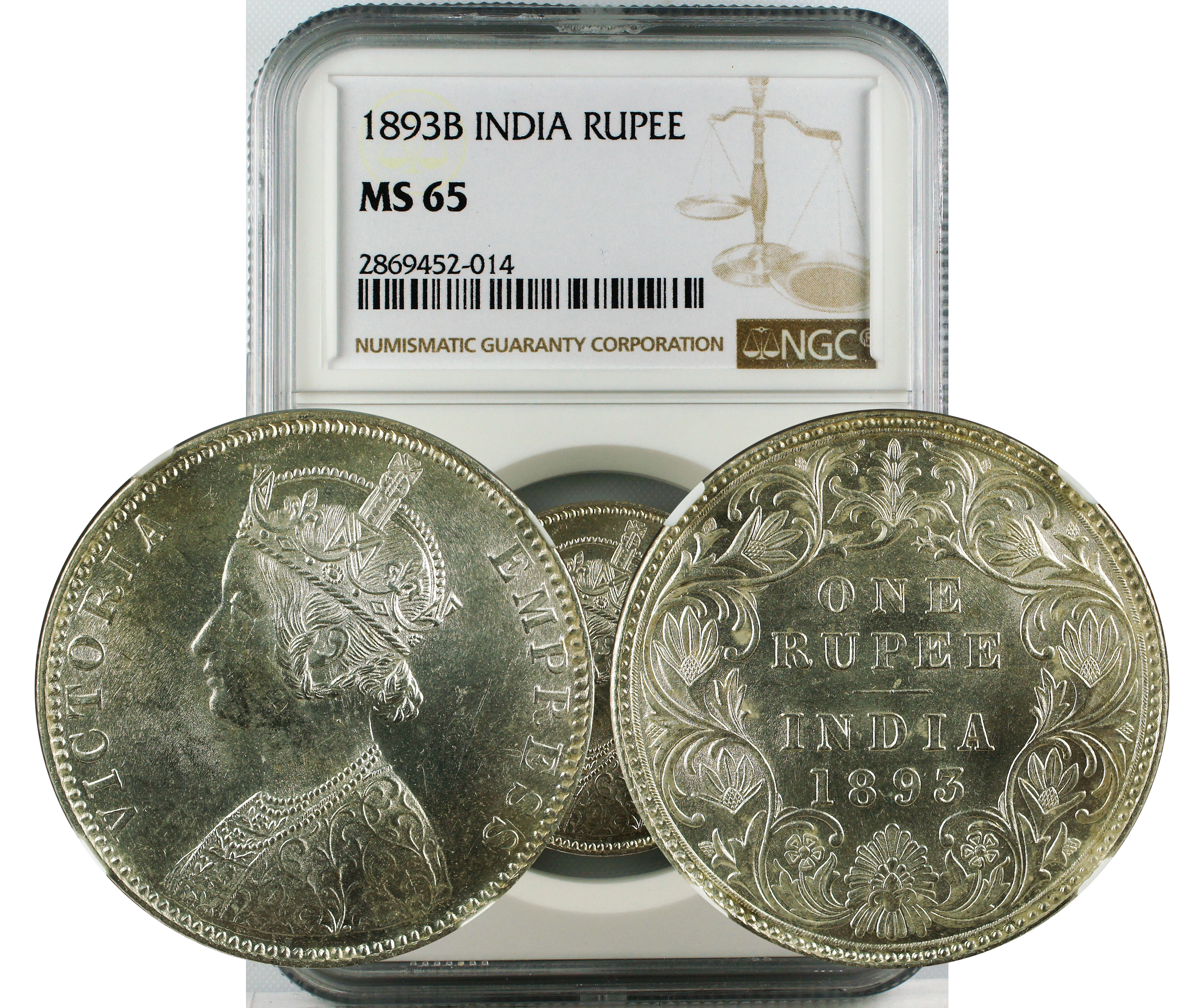 1893 B INDIA RUPEE MS65