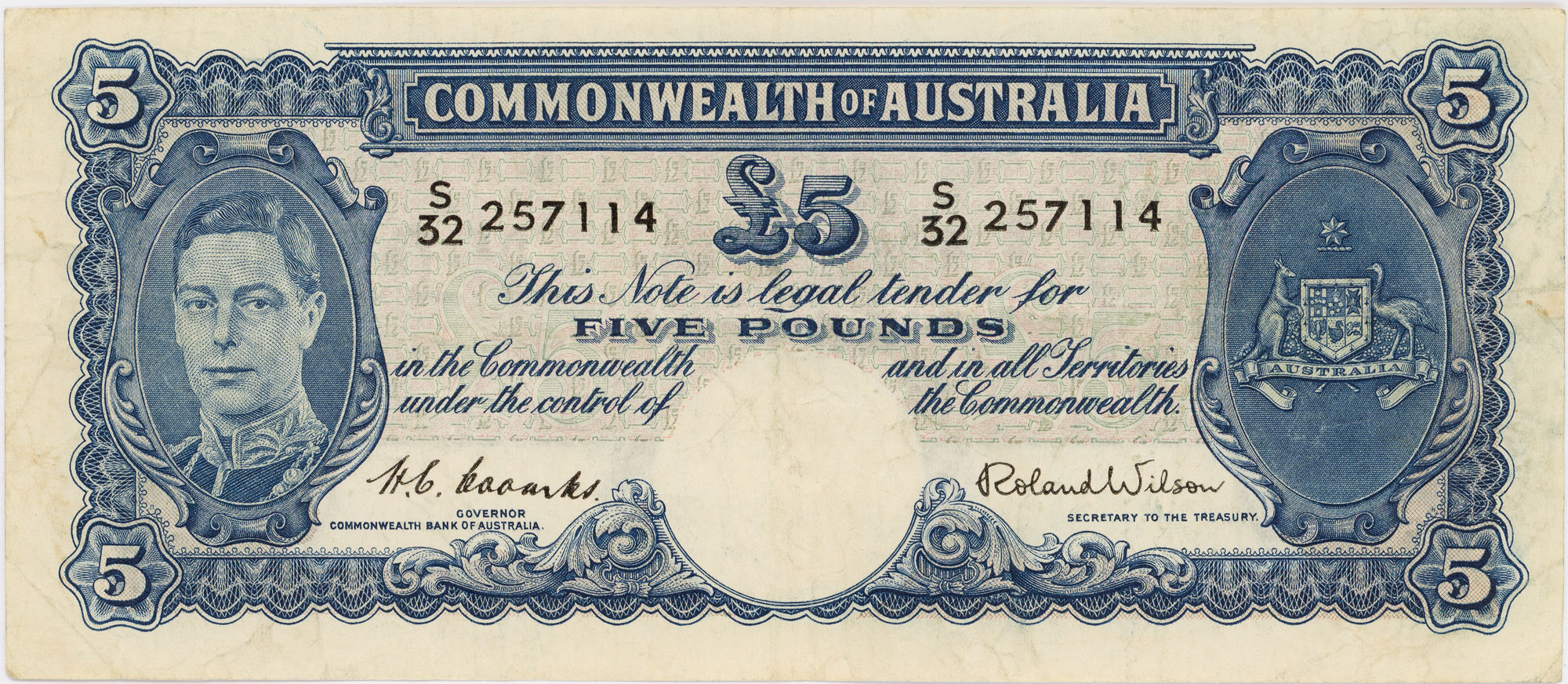 Coombs/Wilson, Five Pounds, 1952, gF
