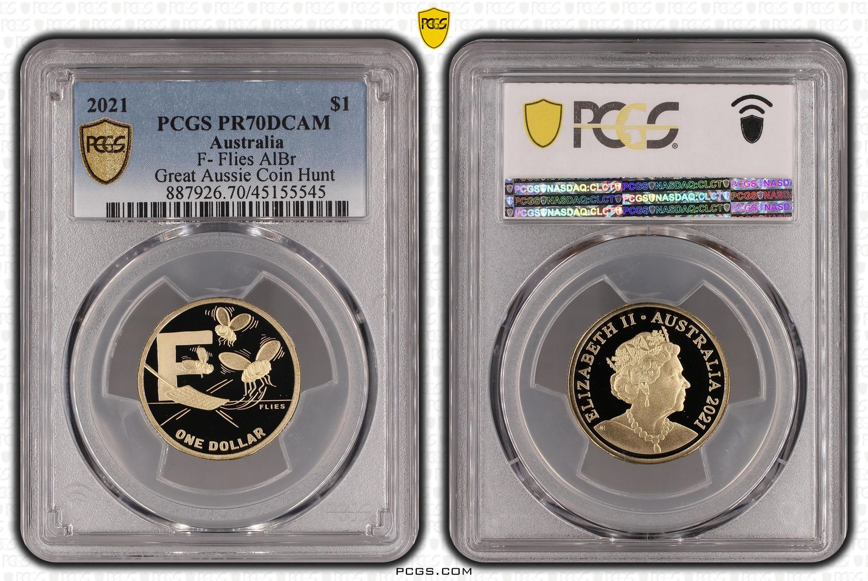 Elizabeth II, F- Flies AlBr, One Dollar, 2021, PCGS PR 70DCAM