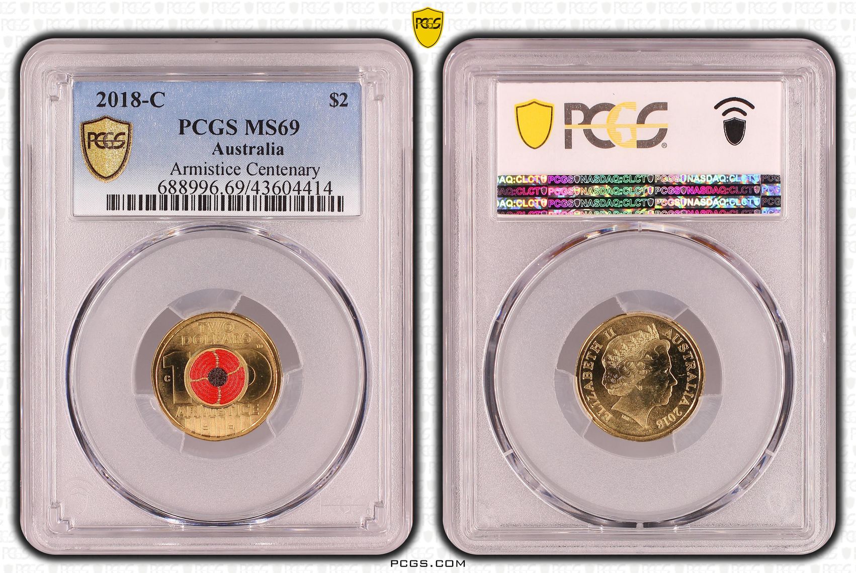 Armistice Centenary Colorized , Two Dollar, 2018-C, PCGS MS69