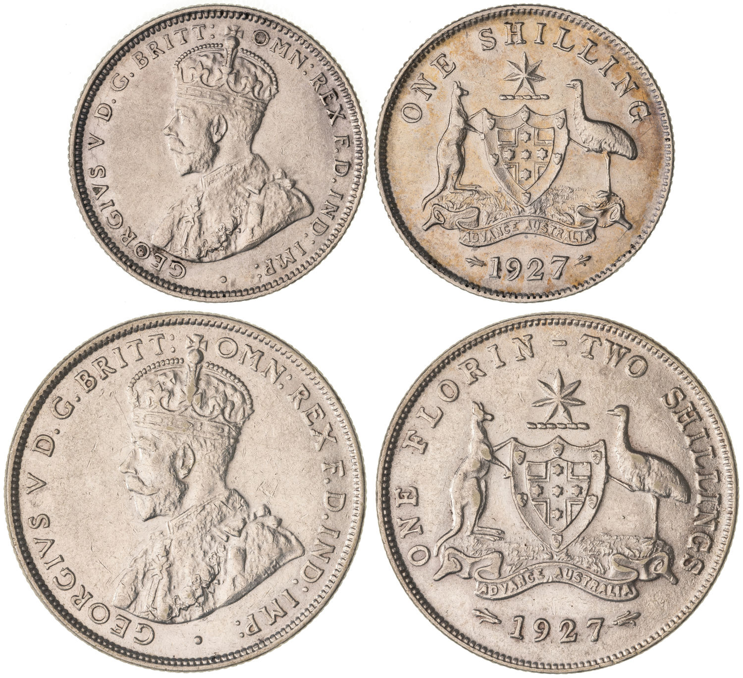 George V, Shilling - Florin, 1927, gEF - aUNC