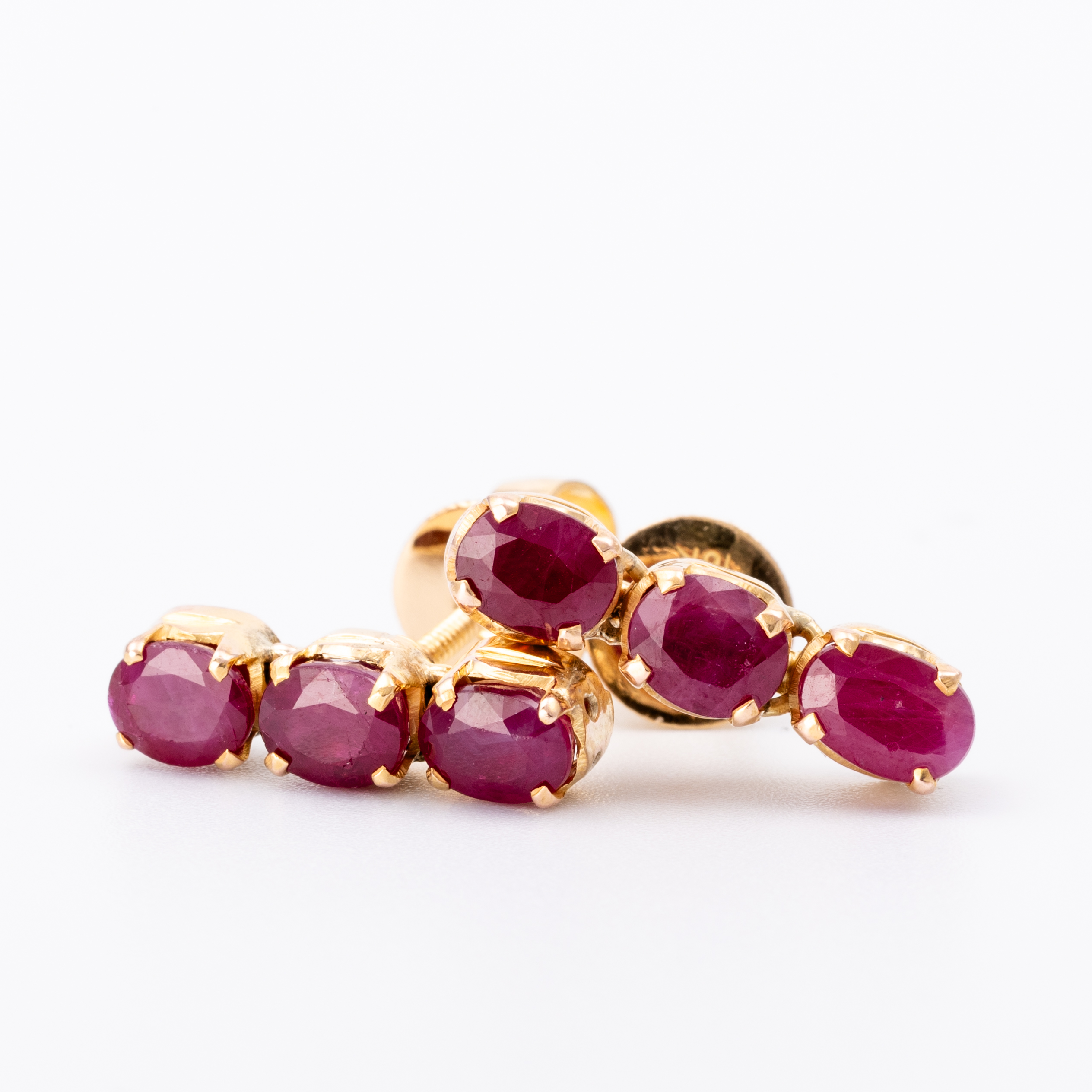 Three Stone Treated Ruby Earrings 18ct Gold