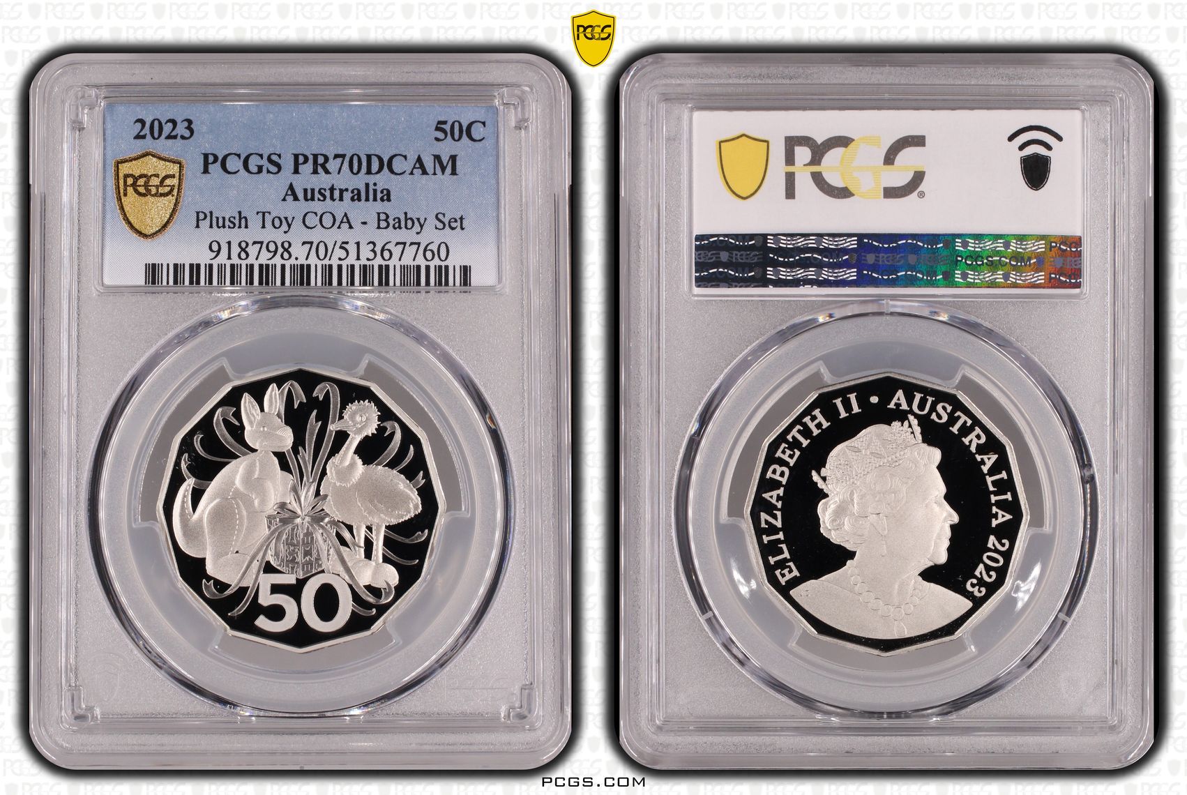 Plush Toy COA - Baby Set, Fifty Cent, 2023, PCGS PR70DCAM