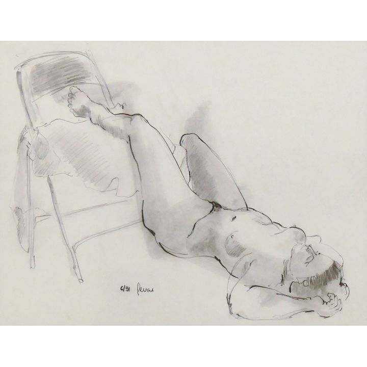 Phillip Levine ''Reclining Nude on Chair'' 1991 Graphite on Paper