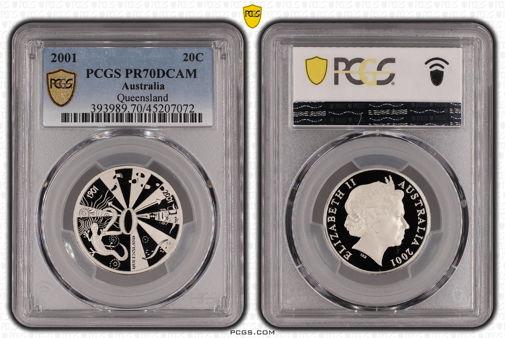 Elizabeth II, QLD, Twenty Cent, 2001, PCGS PR 70DCAM