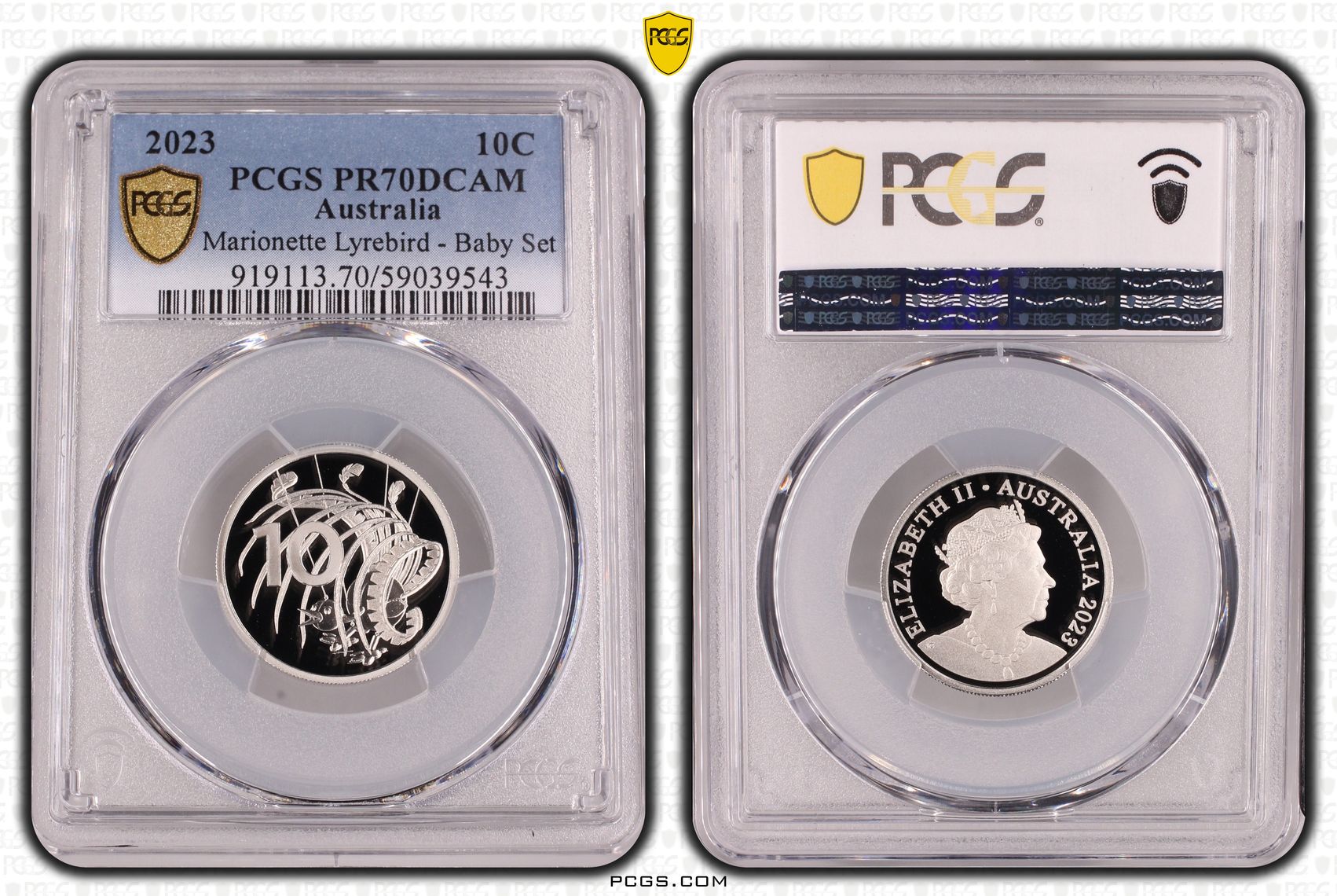 Marionette Lyrebird - Baby Set, Ten Cent, 2023, PCGS PR70DCAM