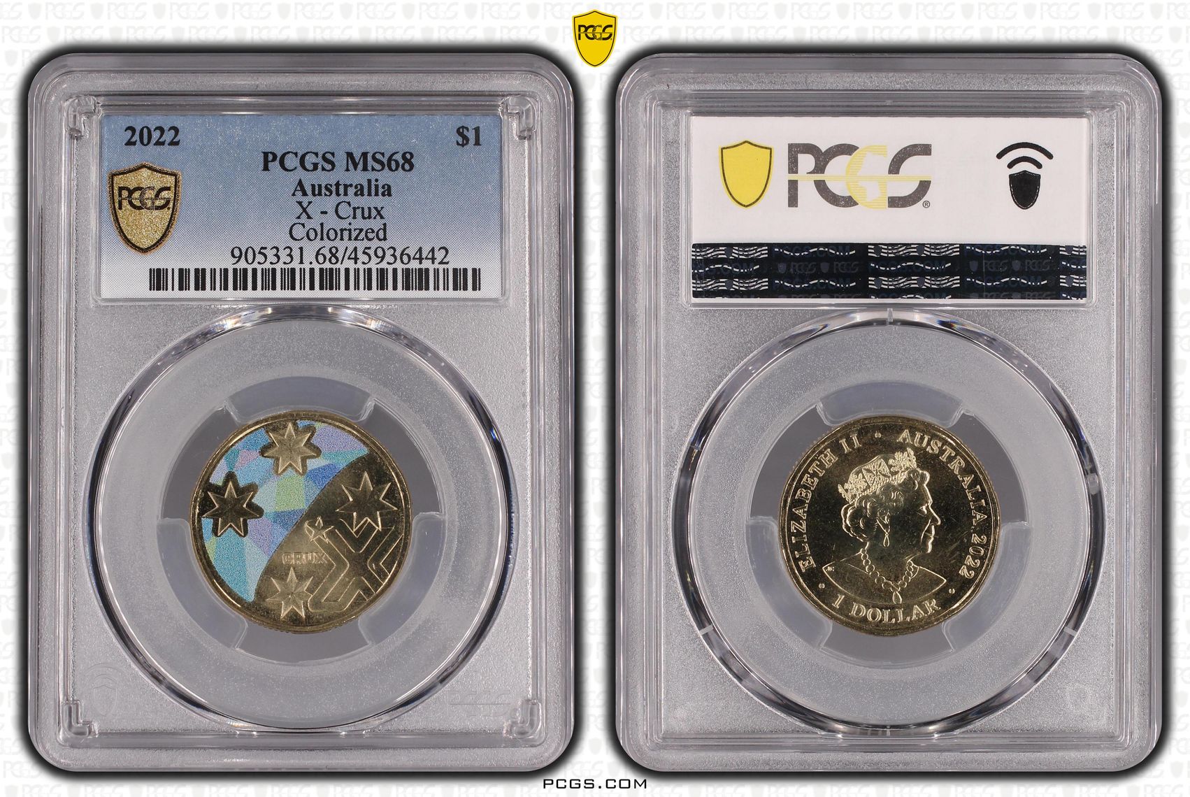 423 · Elizabeth II, X - Crux, One Dollar, 2022, PCGS MS68