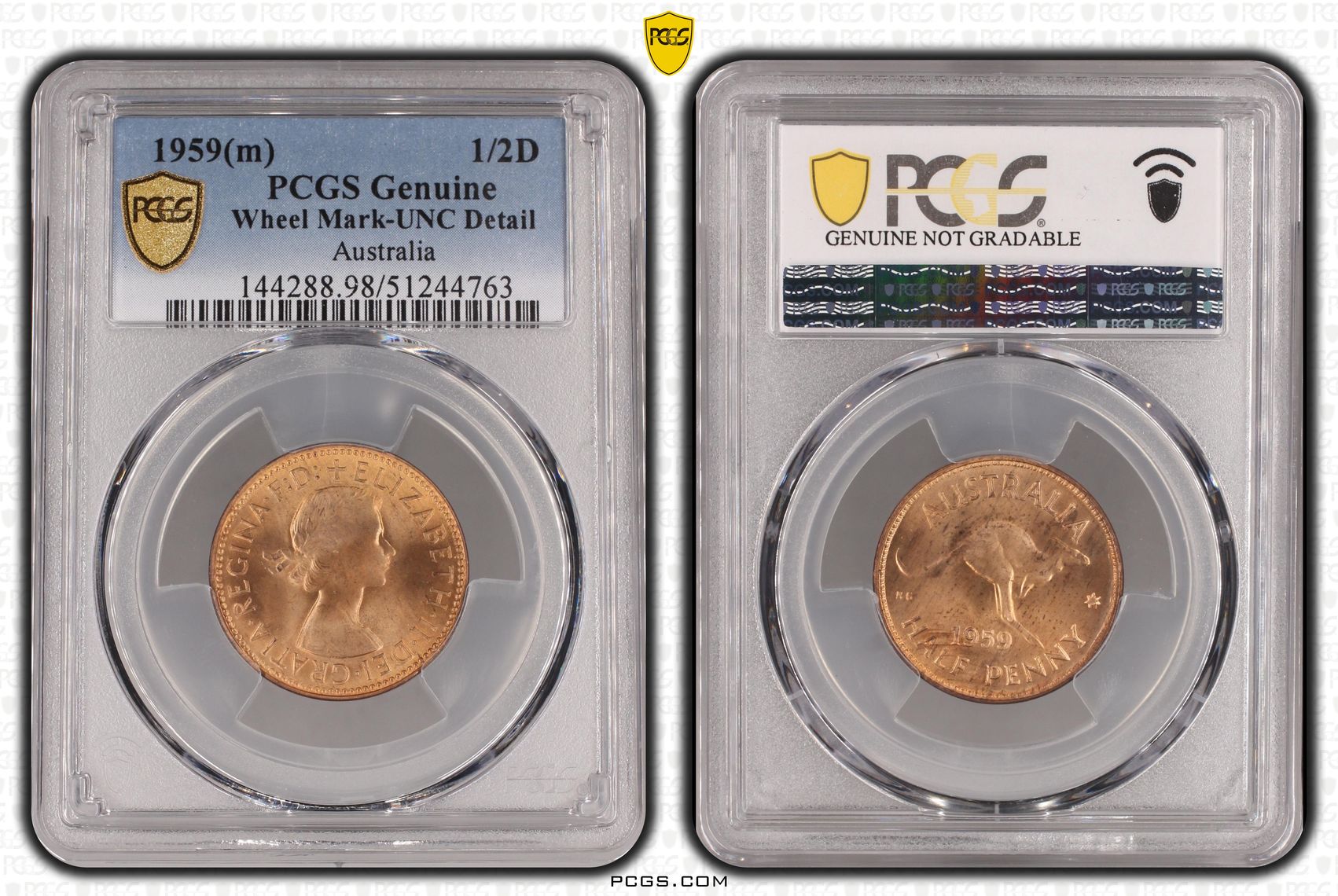 1959(m) Australia Halfpenny PCGS Genuine - UNC Details (98 - Damage)