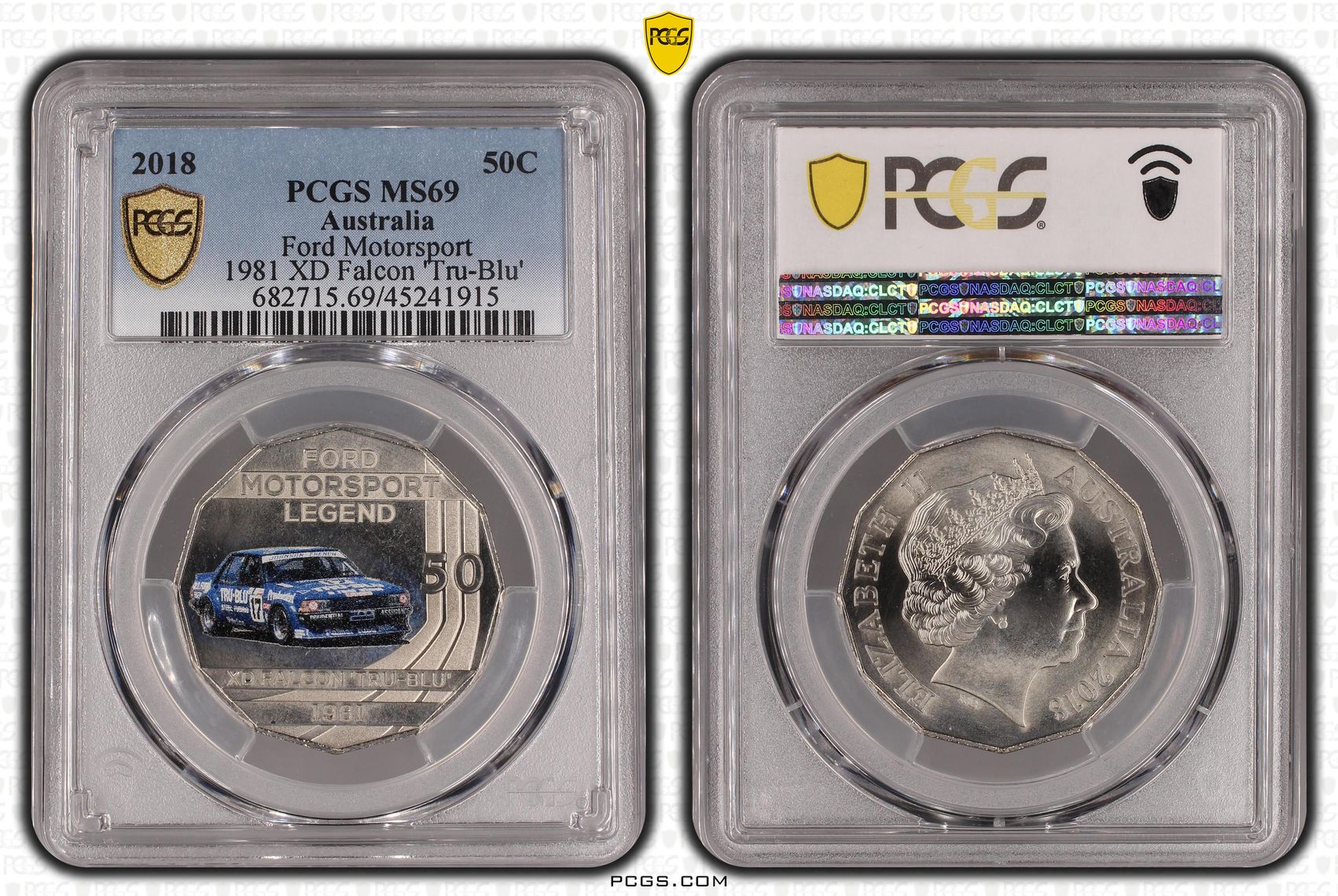 2018 Australia Fifty Cent, 50c Ford Motorsport - 1981 XD Falcon 'Tru-Blu' PCGS - MS69 -915
