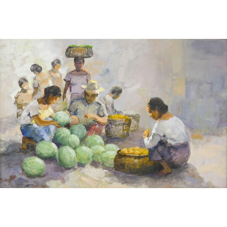 Crispin Villafuerte Lopez (1903-1985 Philippines) 'Watermelon Vender' Oil on Canvas, 1968