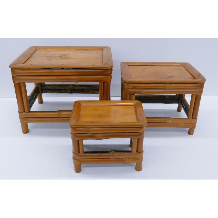 3pc Old Asian Bamboo Stacking Small Stands- largest 8x10x8''