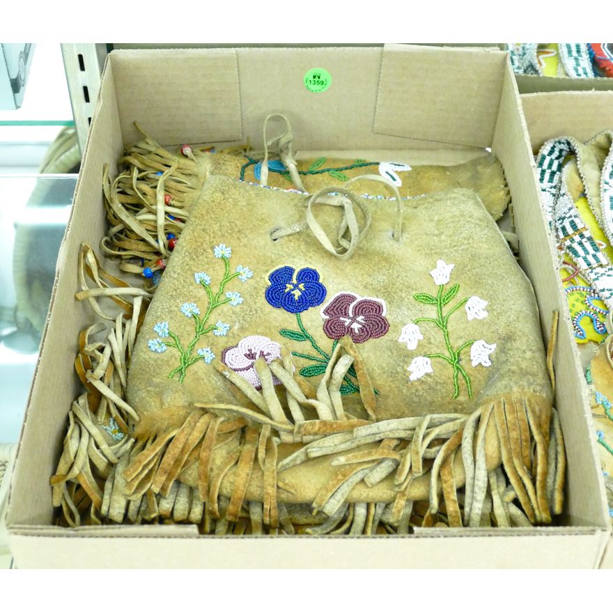 Box 3pc Old Native Beadwork Leather Bags