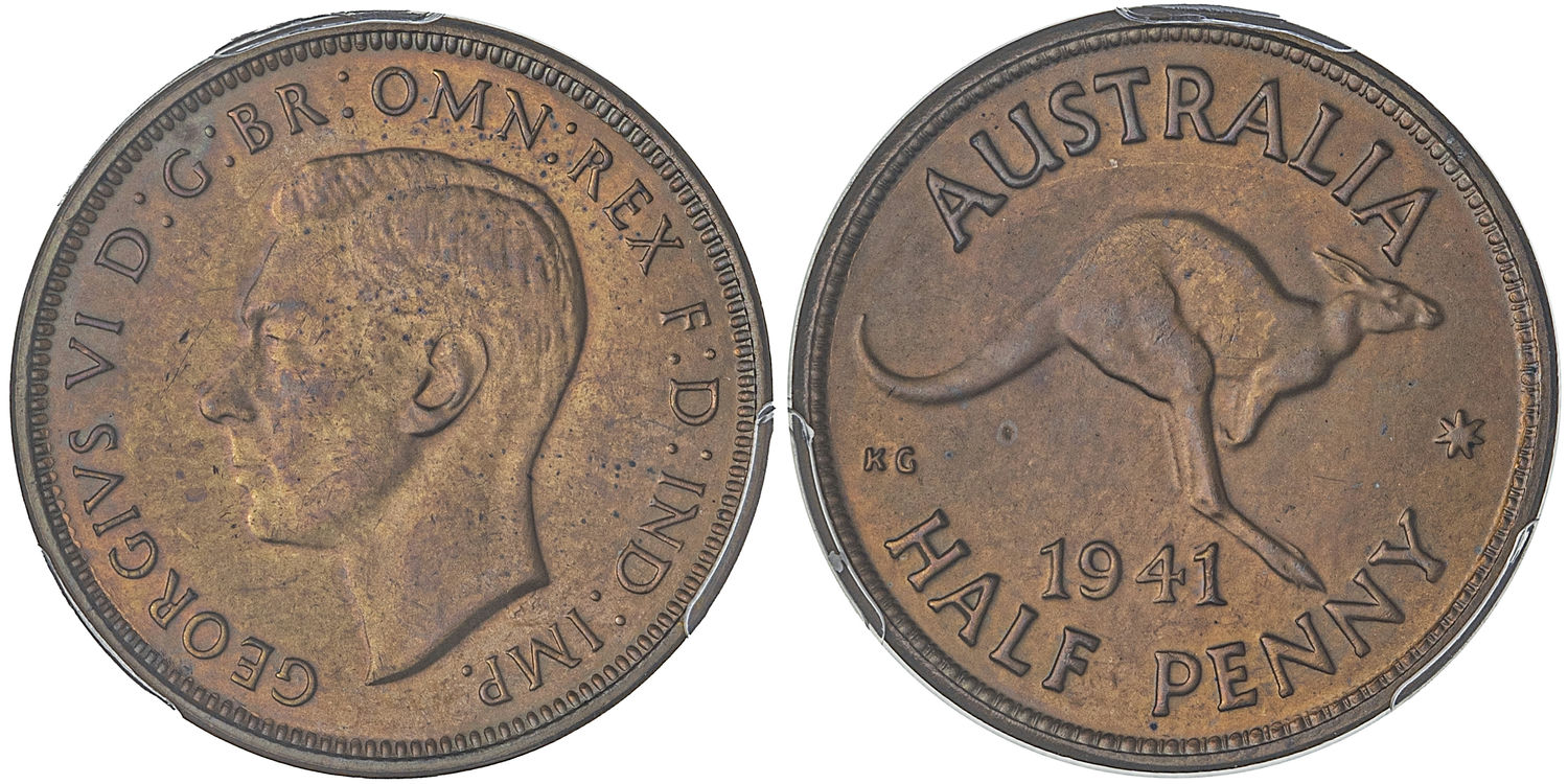 George VI, Halfpenny, 1941, PCGS MS64RB