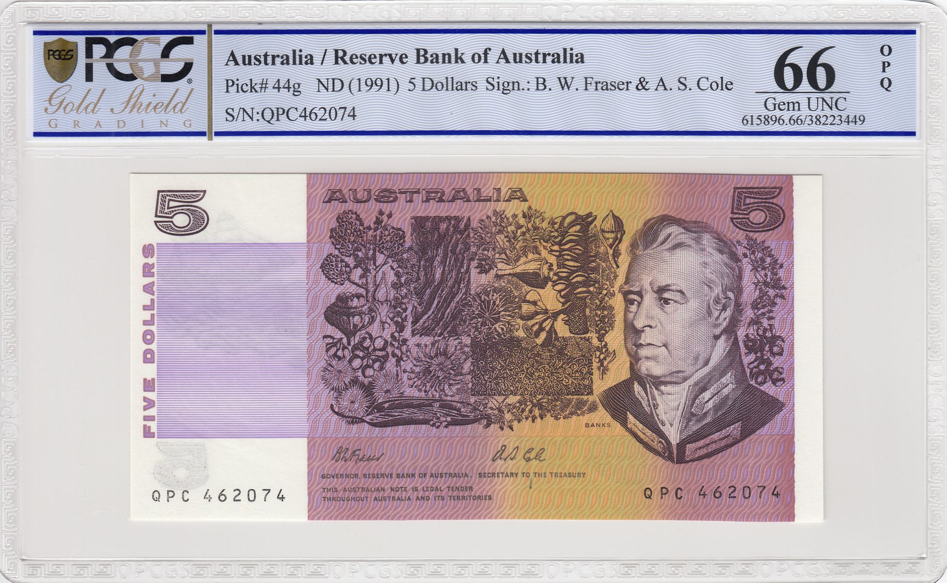 Fraser/Cole, Five Dollar, 1991, PCGS Gem UNC 66 PPQ