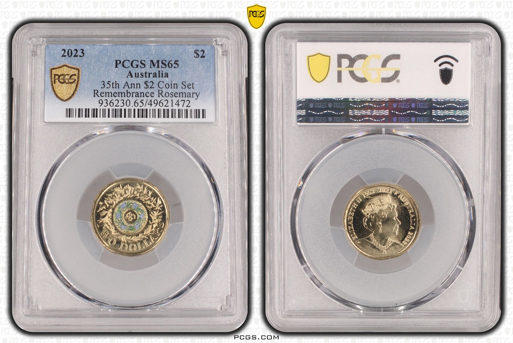 35th Ann $2 Coin Set Colorized Remembrance Rosemary , Two Dollar, 2023, PCGS MS65