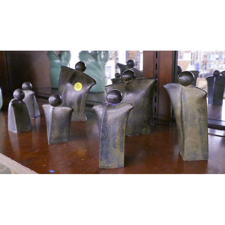 7pc Barb Hertel Raku Pottery Figures- tallest 5.5''