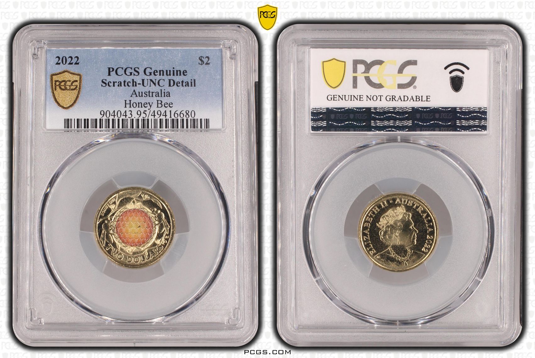 Elizabeth II, Honey Bee Colorized, Two Dollar, 2022, PCGS Genuine - UNC Details (95 - Scratch)