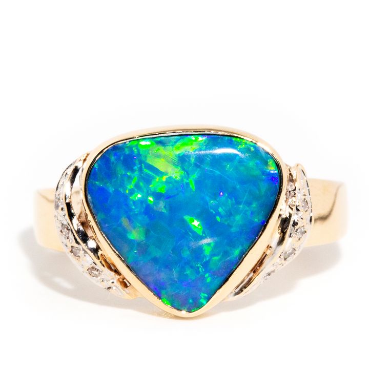 Solid Australian Opal & Diamond Ring,