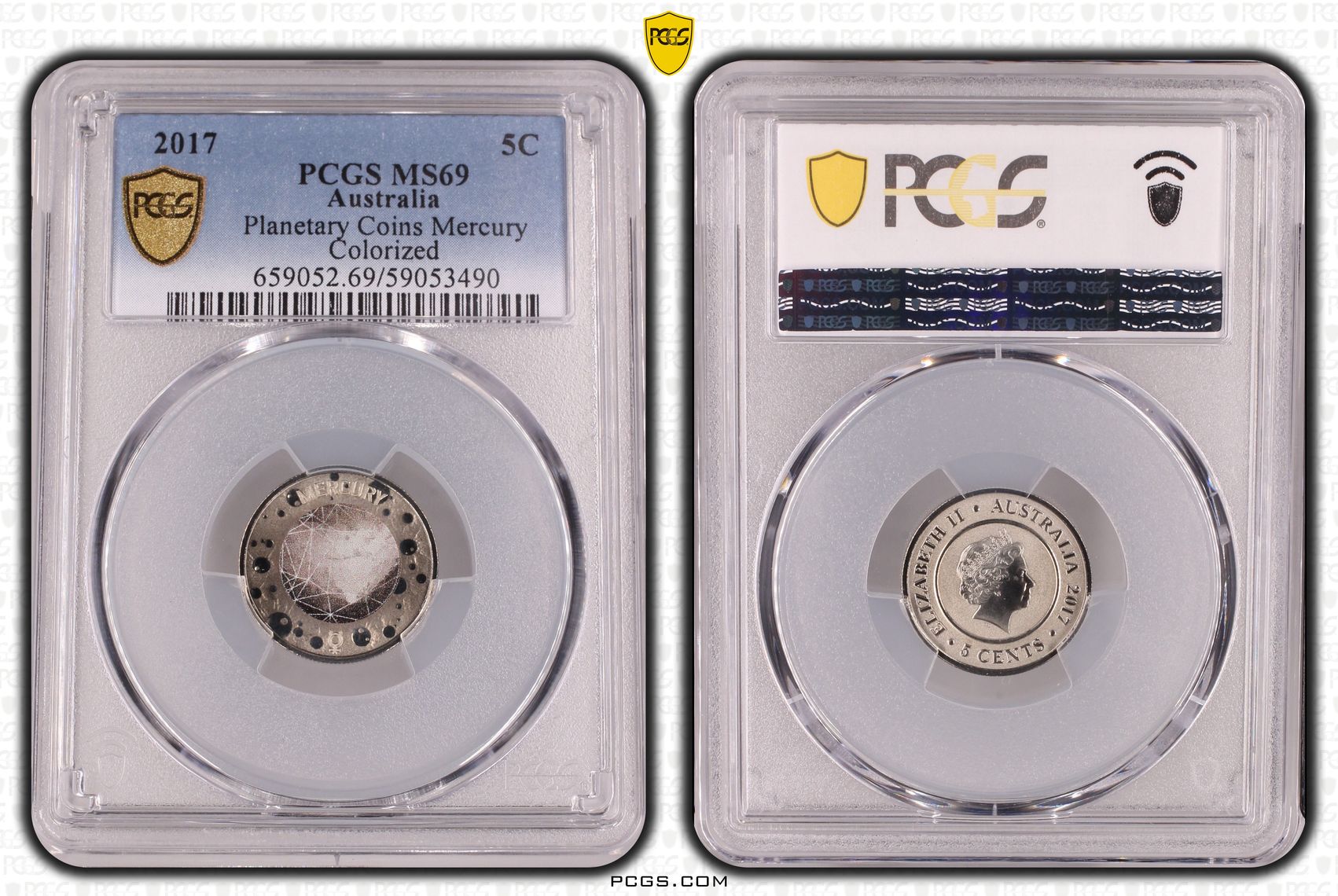 Planetary Coins Mercury Colorized, Five Cent, 2017, PCGS MS69