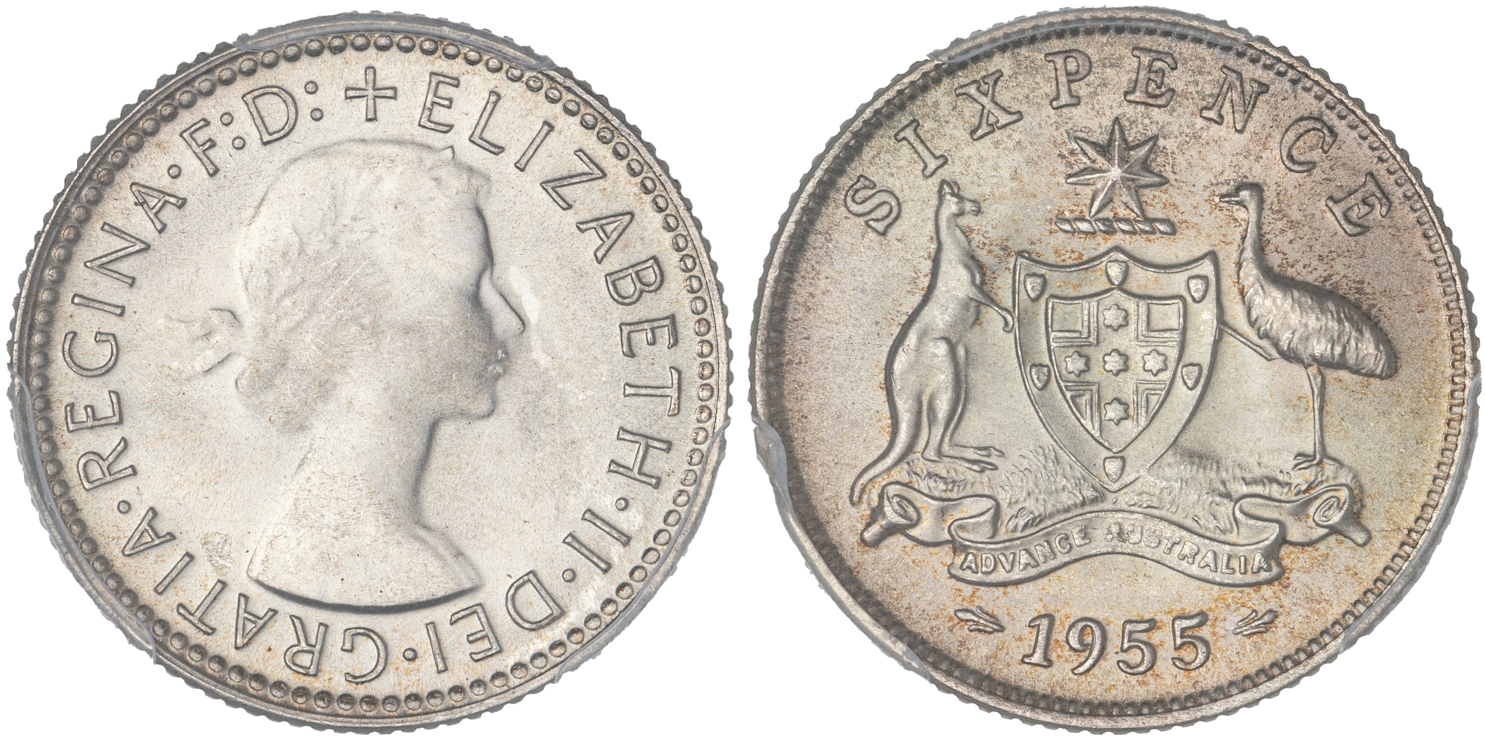 Elizabeth II, Sixpence, 1955, PCGS MS66