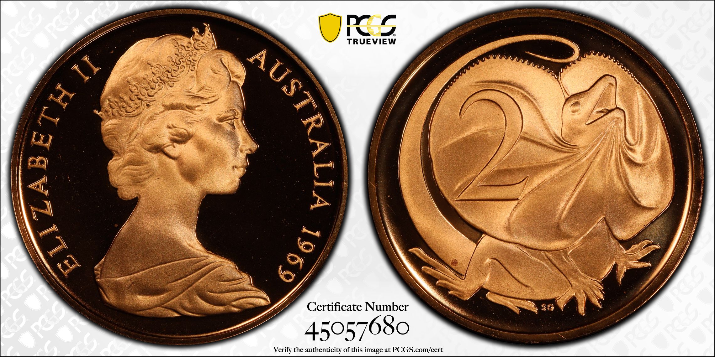 1969 Australian Two Cent, 2c Proof PCGS - PR69DCAM -680