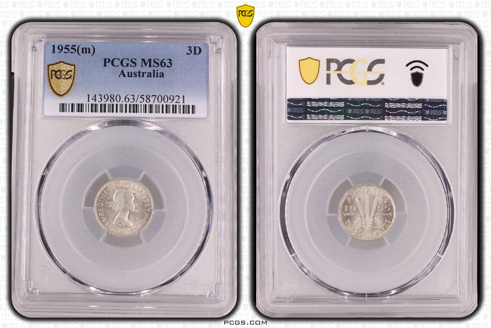 Elizabeth II, Threepence, 1955(m), PCGS MS63