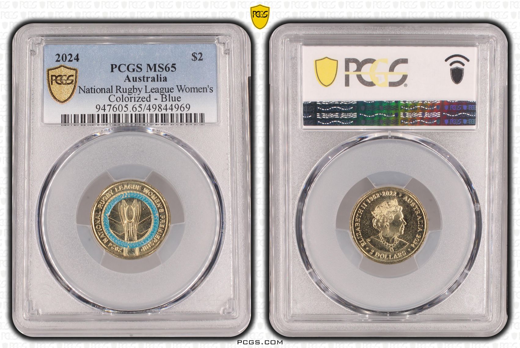 National Rugby League Women's Colorized - Blue , Two Dollar, 2024, PCGS MS65
