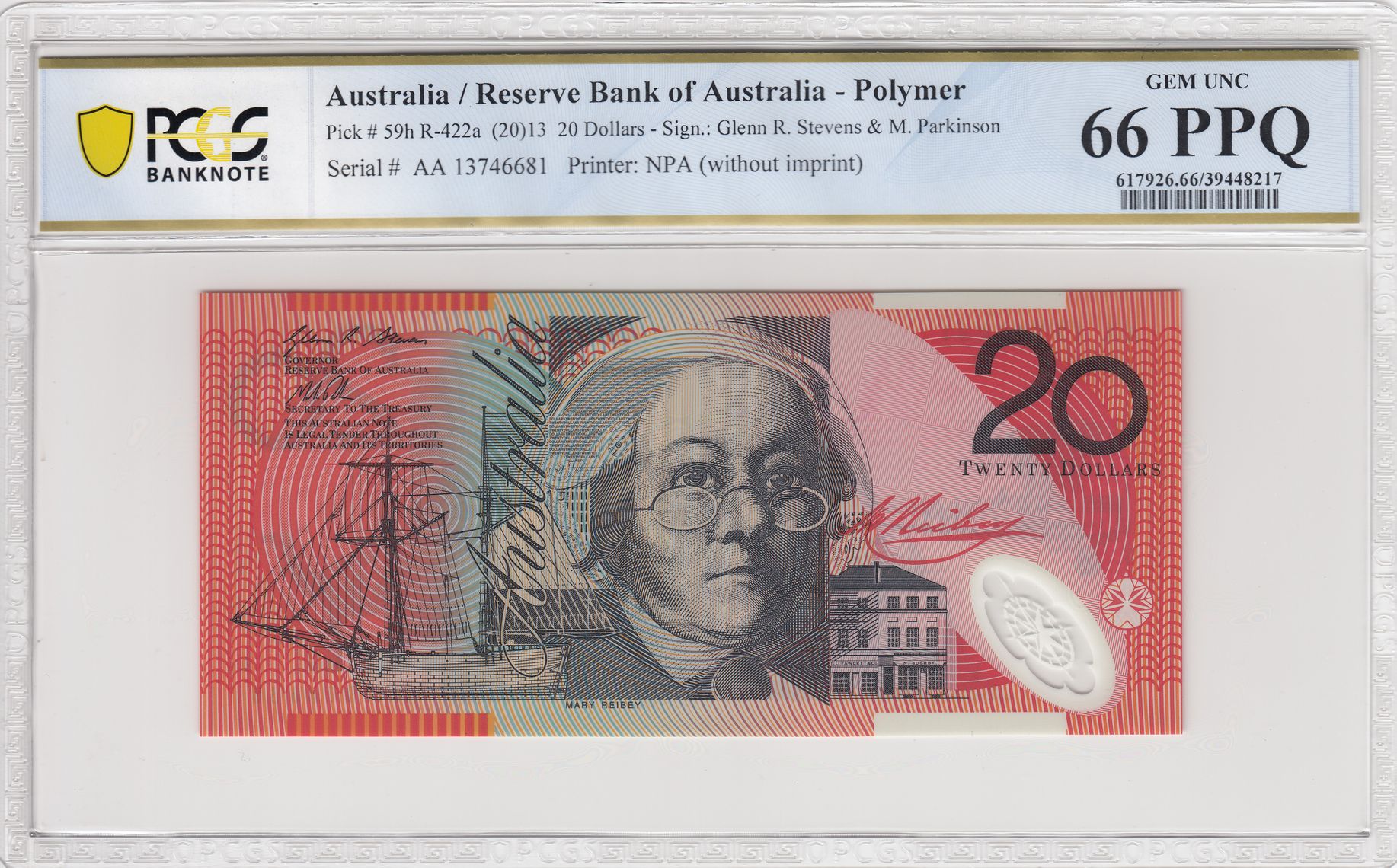 Stevens/Parkinson, Twenty Dollar, 2013, PCGS Gem UNC 66 PPQ