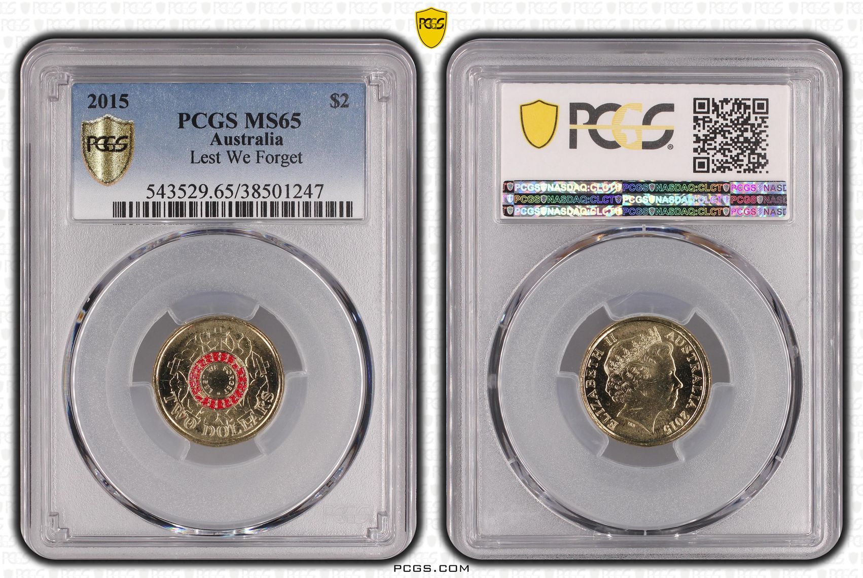 388 · Lest We Forget Colorized , Two Dollar, 2015, PCGS MS65