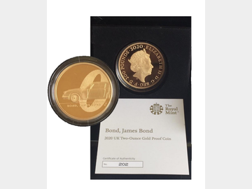 2020 Queen Elizabeth II £200 James Bond 007 2oz 999.9 Fine Gold Coin. Certificate No.202
