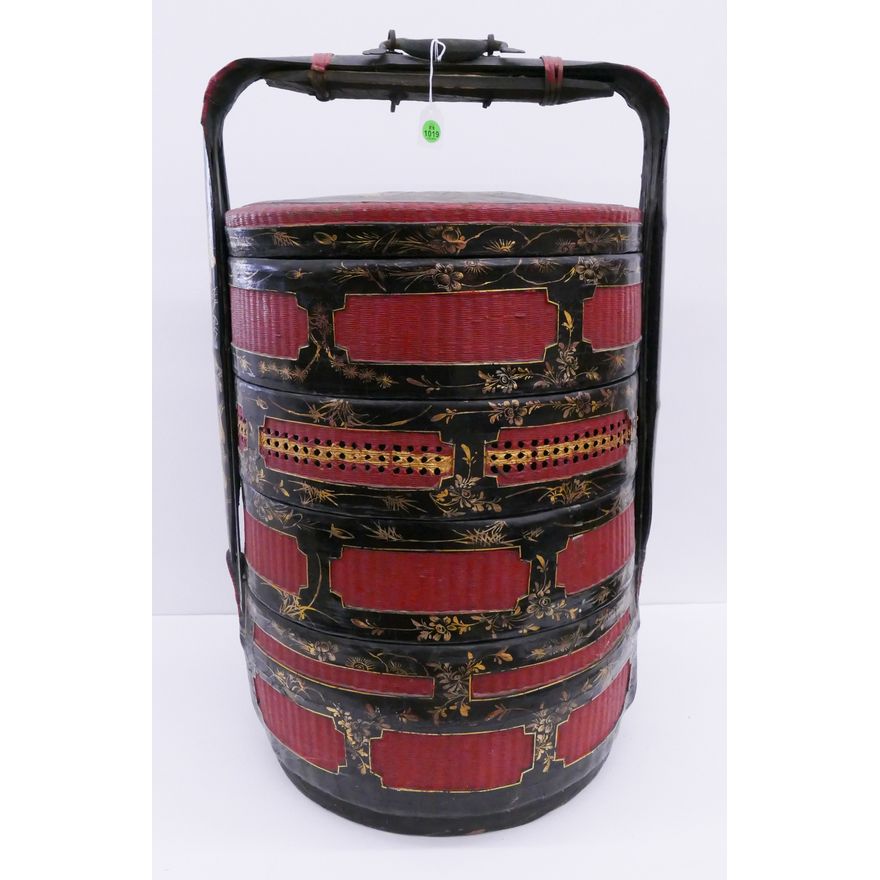 Old Chinese Gilt Lacquered Large Stacking Basket- 26x16''