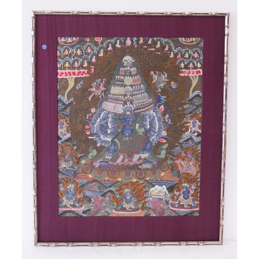 Old Tibetan Painted Thangka Framed- 43x35'' (Frame AS IS)