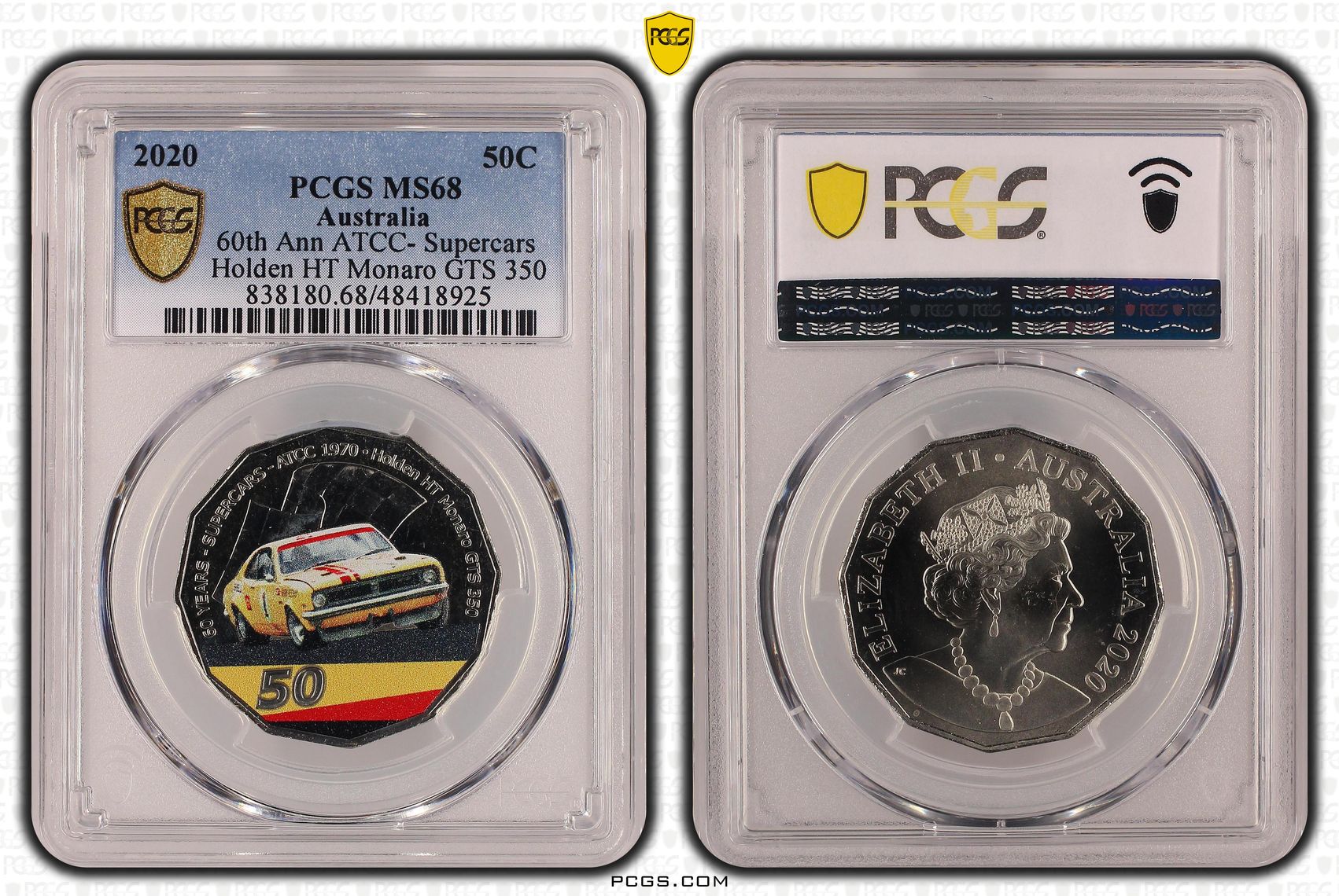 60th Ann ATCC- Supercars Holden HT Monaro GTS 350 , Fifty Cent, 2020, PCGS MS68