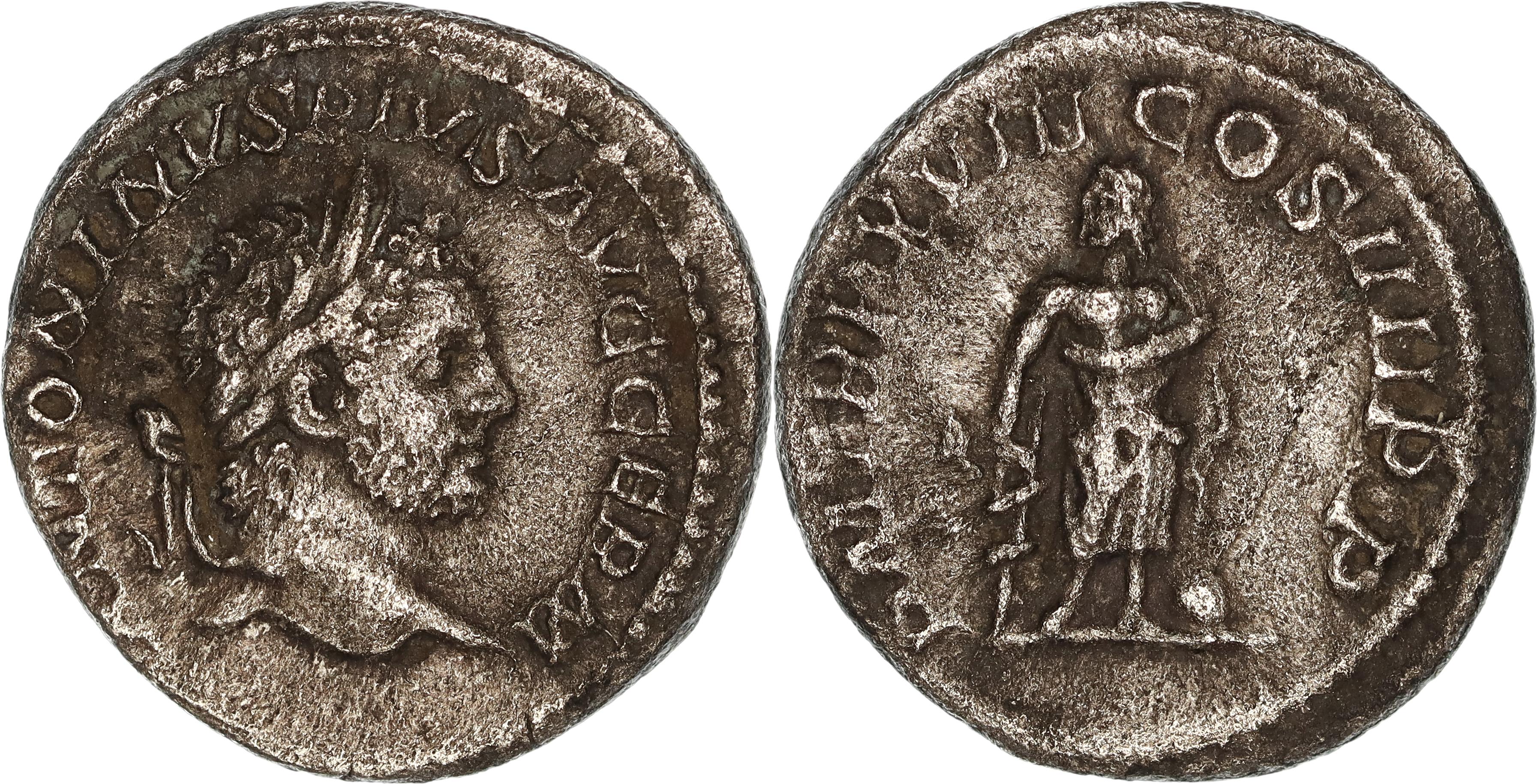 Roman Empire, Caracalla, Silver Denarius, 215 AD, nVF