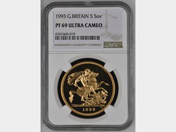 1993 PROOF GOLD 5 POUND PF69 UCAM ELIZABETH II