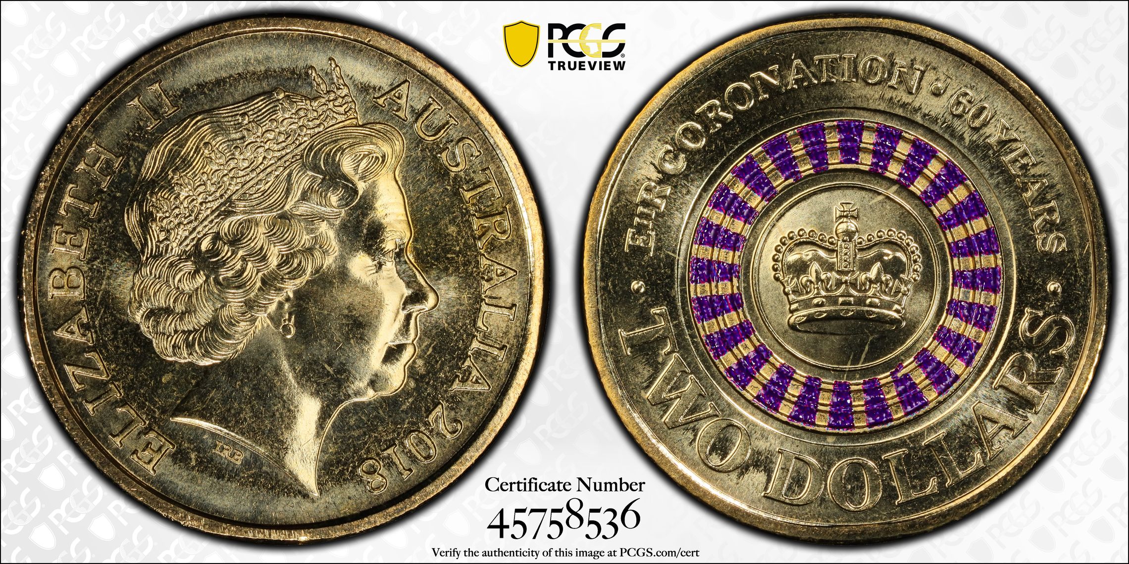 Queen's Coronation 30th Ann. $2 Coin, Two Dollar, 2018, PCGS MS68