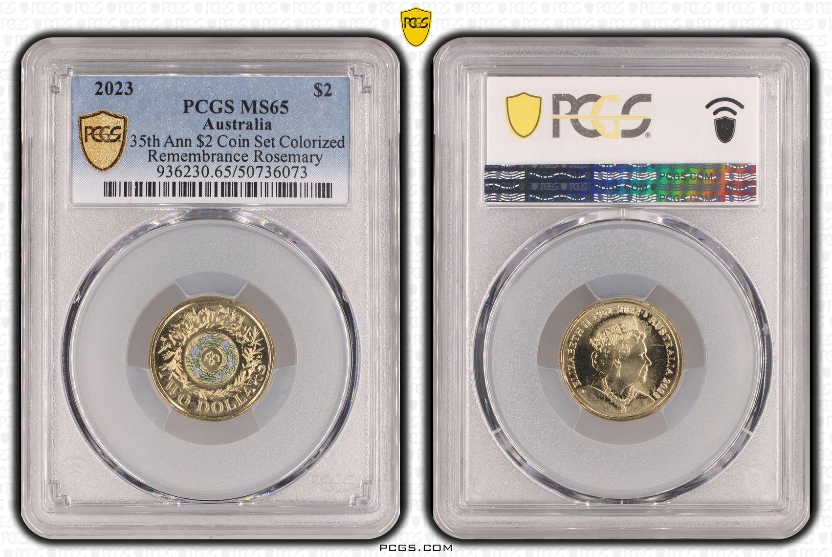 35th Ann $2 Coin Set Colorized Remembrance Rosemary , Two Dollar, 2023, PCGS MS65