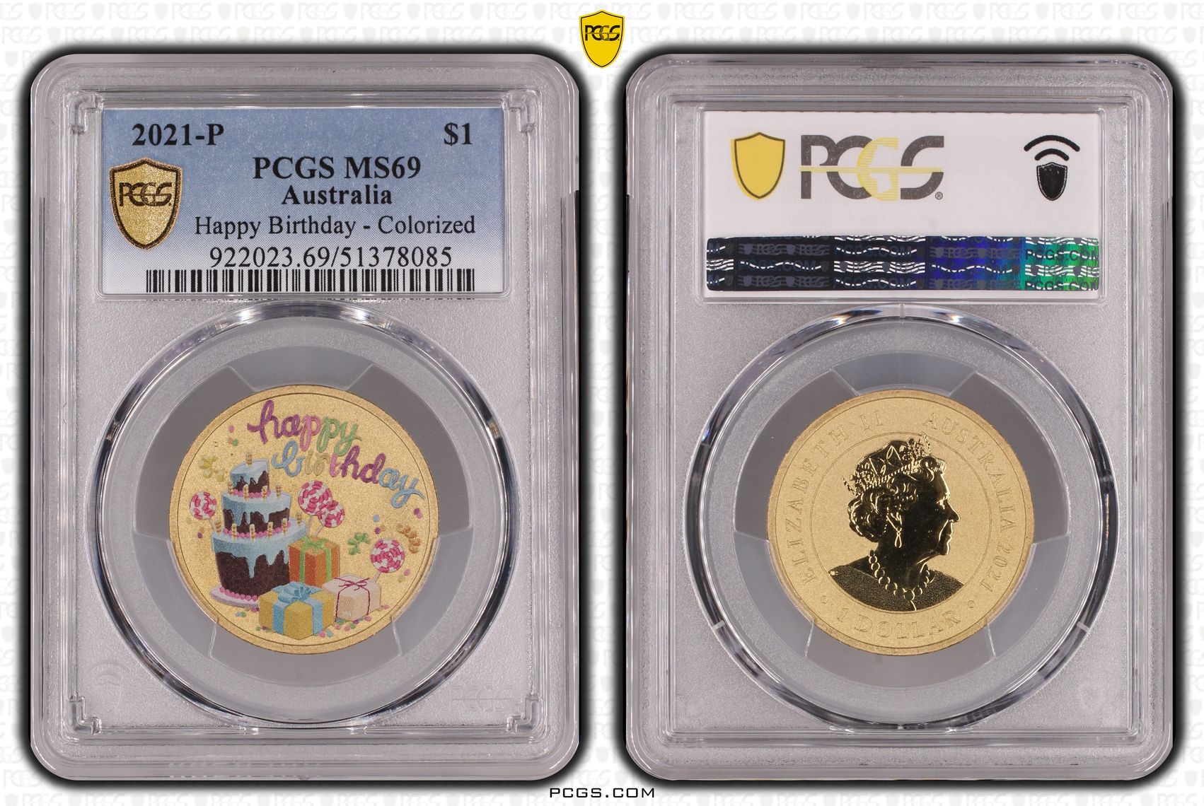 Happy Birthday - Colorized, POP 8/0, One Dollar, 2021-P, PCGS MS69