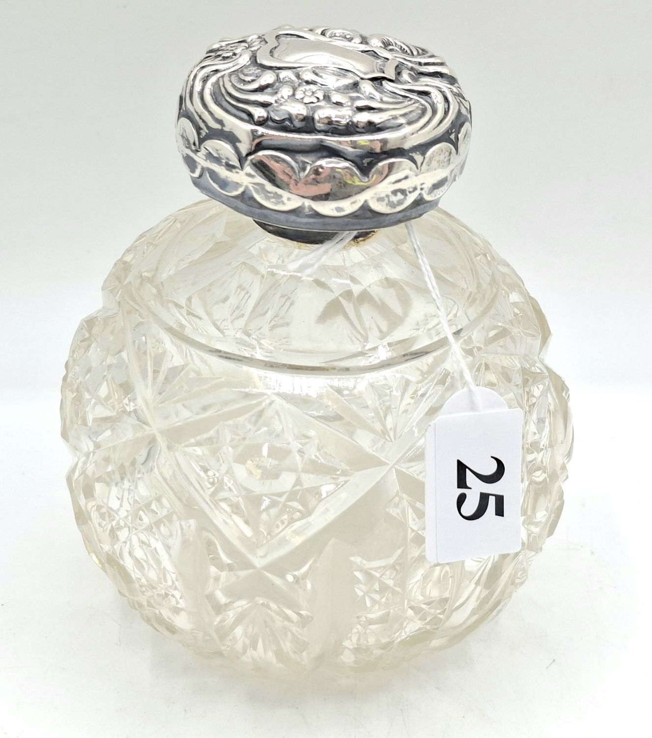 25 · CRYSTAL AND STERLING SILVER SCENT BOTTLE