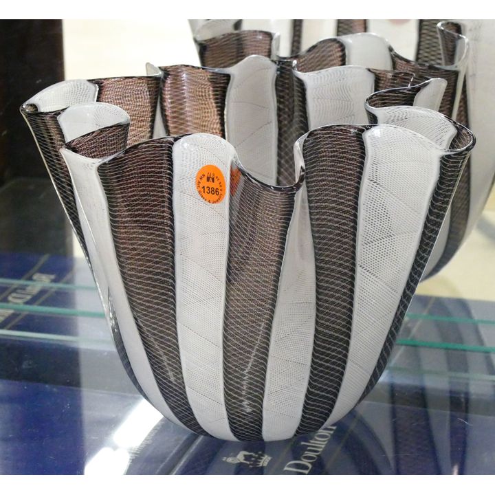 Murano Glass Fazzoletto Latticino Vase 7''