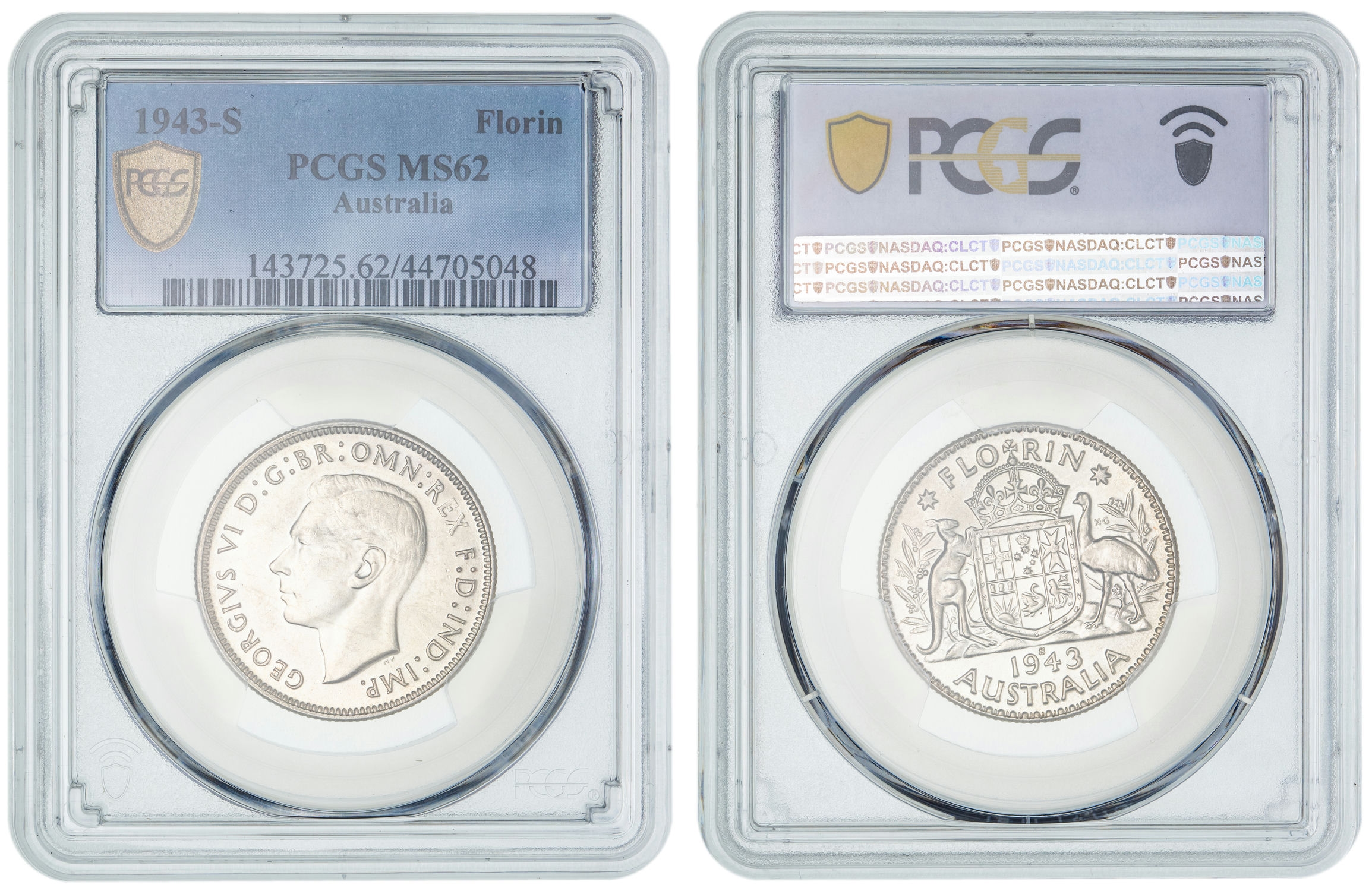 George VI, Florin, 1943-S, PCGS MS62