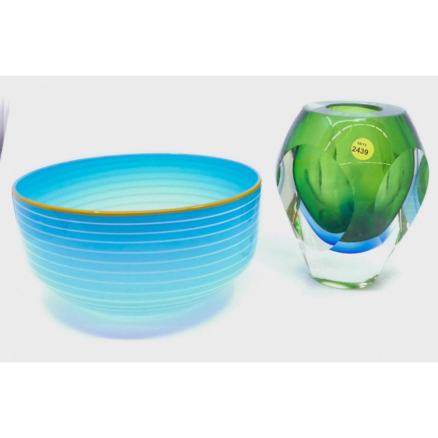 2pc Art Glass Bowl & Vase- 5'' to 7''